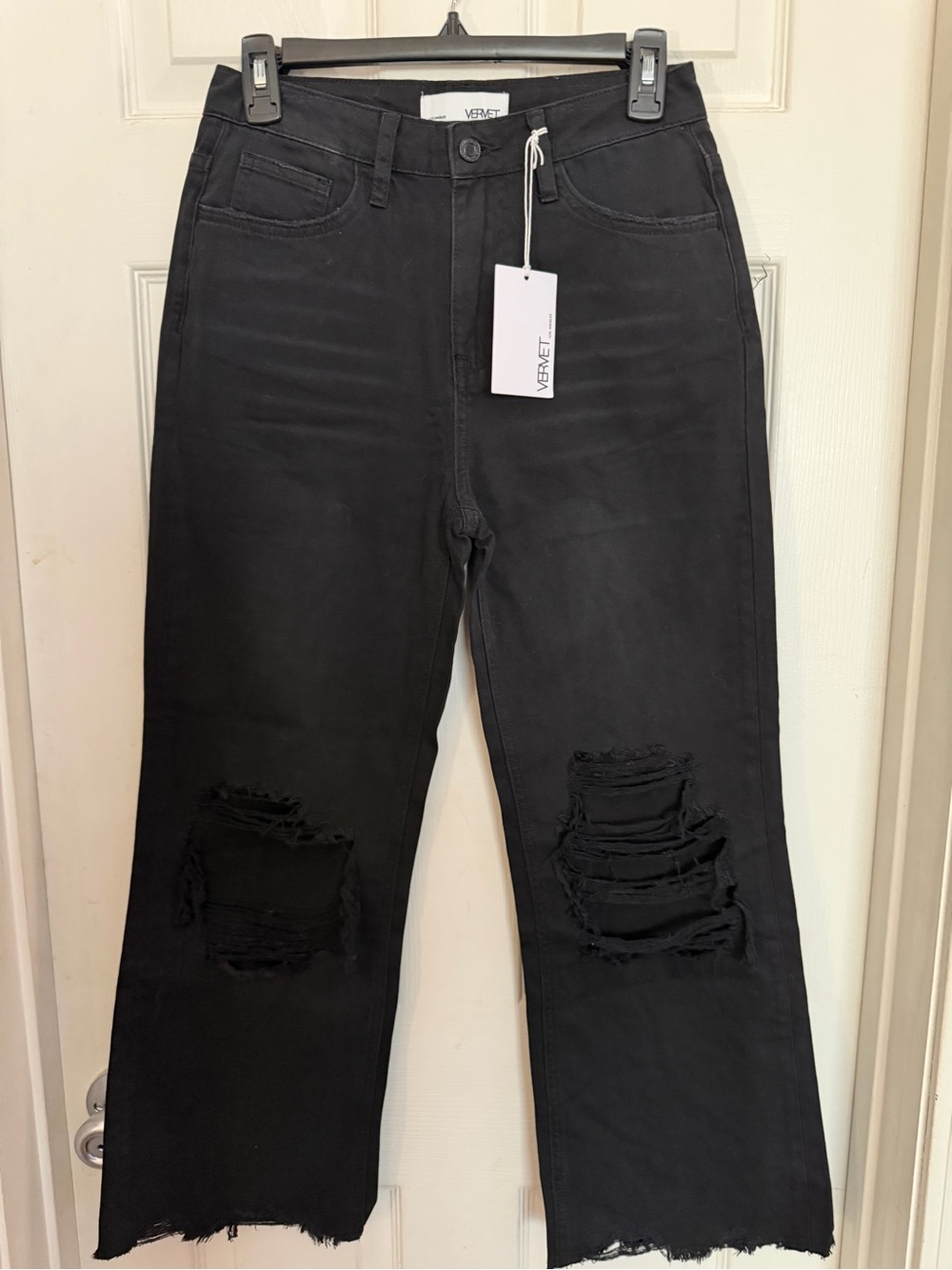 VERVET High-Rise Black Distressed Wide Leg Jeans